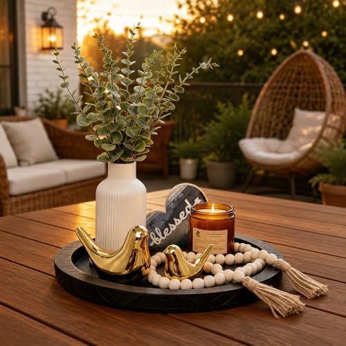 Rustic Modern Farmhouse Decor Set of 7 for Home Decor Living Room, Kitchen Counter, or Coffee Table Centerpieces Decor, Wood Round Decorative Tray Gifts for Women Men - Image 5
