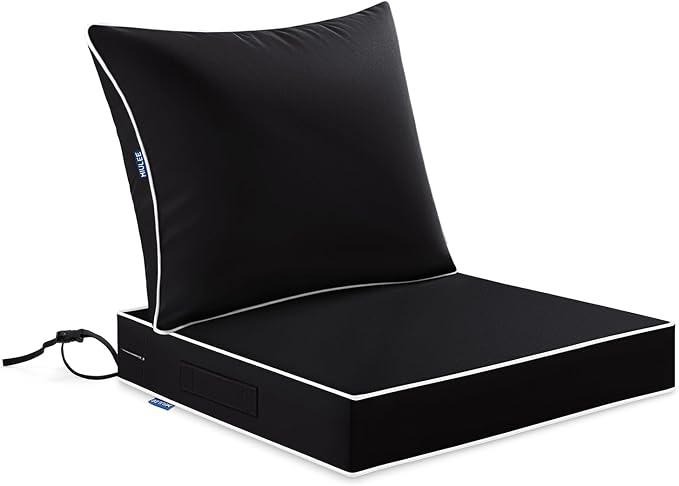 MIULEE Black Outdoor Seat Cushion 22x24 Inch Waterproof & 3 Year Fade Resistant by MIULEE