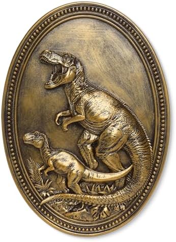 Vintage Dinosaur Wall Sculpture,Antique Wall Decor,Retro Art Dinosaur Sculpture,Hand Painted Wall Decoration with Embossed Mom and Baby Dragon Design,Vintage Wall Decor for Living Room Bedroom Dining Room Hallway,Housewarming Gift by Newinhome