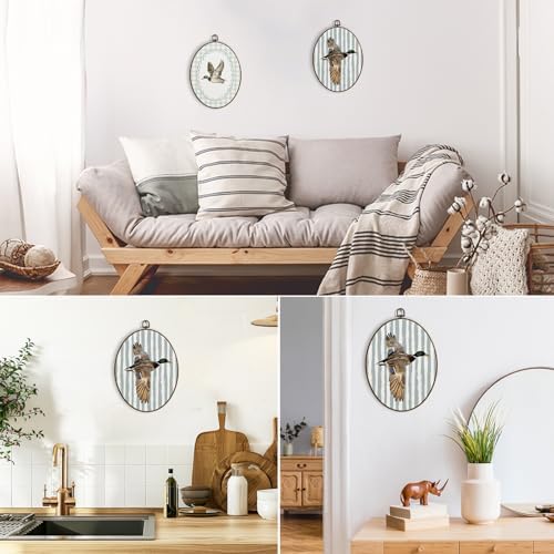 dvhdajed Light Blue Mallard Duck Oval Wall Art Decor, Mallard Duck Nursery Decor,Coquette Ducks Framed Canvas Art, Rustic Farmhouse Ducks Wall Hanging Decoration for Bedroom Nursery Bathroom,8.7x11.3 - Image 5
