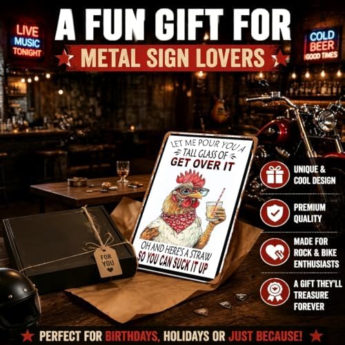 Vintage Funny Chicken Metal Tin Sign Wall Decor Let Me Pour You A Tall Glass Of Get Over It Retro Farm Animal Wall Art Plaque Farmhouse Kitchen Bar Home Wall Decoration 12x16 Inch - Image 6