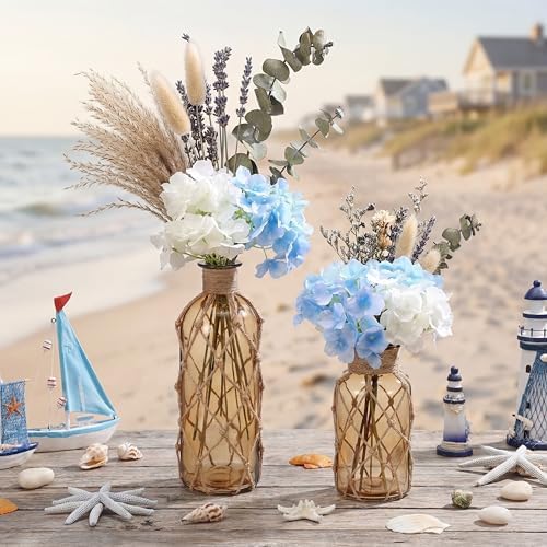 Chuangdi Set of 2 Coastal Glass Flower Vase with Boho Rope, Light Brown - Image 6