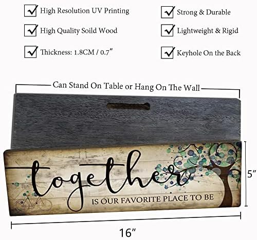 Family Art Decor Inspirational Quotes Wall Hanging Sign - Together is Our Favorite Place to Be - Motivational Home Art Decor Wood Plaque Sign 16"x5" - Image 4