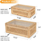 Large Handwoven Boho Rattan Display Boxes with Glass Lids Set of 2 - Image 3