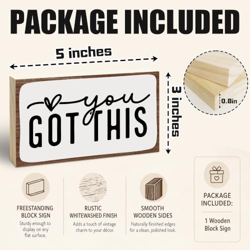 3x5 Encouragement Wooden Block Sign, You Got This, Rustic - Image 2