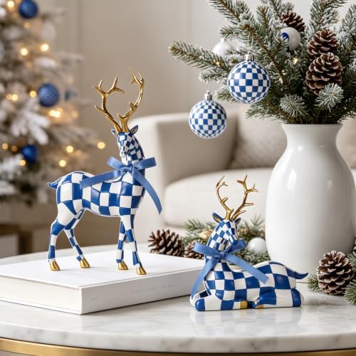 WDS WONDROUS Christmas Reindeer Decorations, Modern Blue White Table Decor - Image 3