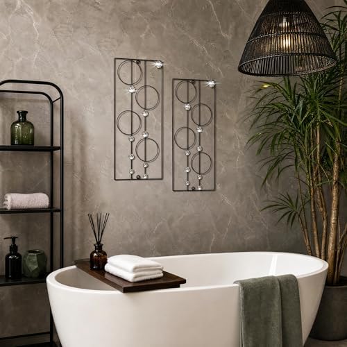 ZEXUIRU 2 Pcs. Abstract Metal Art for Wall Decor Living Room Bedroom Bathroom Office Metal Bling Modern Geometric Hanging Vertical Small Iron Sculpture Plaque Pack -Black 24in - Image 6