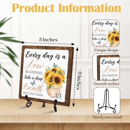 Rustic Farmhouse Decor, Sunflower Wooden Sign for Home Office Desk Shelf Tabletop Decor, Housewarming Gifts for Women Men (A05) - Image 2