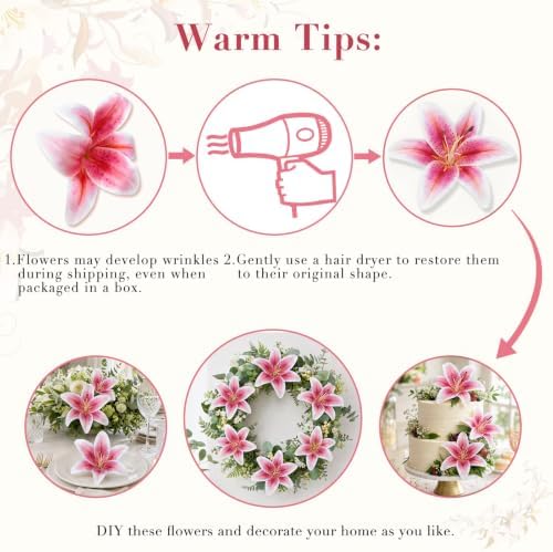 18 Pack Pink Artificial Lilies Flower Heads with Realistic Stamens - Image 6