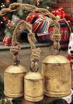 Shabby Chic Vintage Country Style Rustic Metal Bells Set of 3 Hanging Harmony Giant Cow Bells on Rope - Image 3