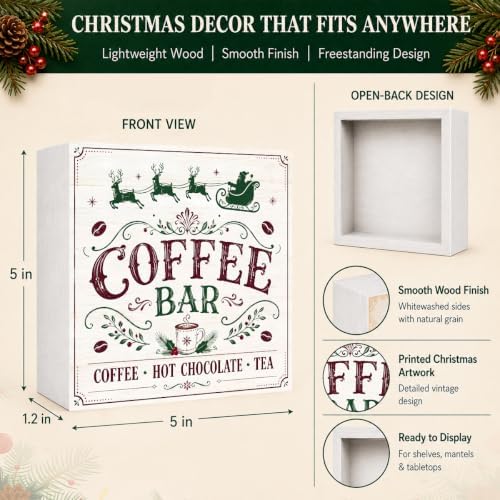 Christmas Coffee Bar Decorations Wooden Box Sign Santa Sleigh Reindeer Sign - Image 4