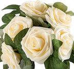 Artificial Flower Foam Rose 25pcs Real Looking Fake Rose with Stems Leaves for Home Decoration Party Garden Centerpieces DIY Wedding Bouquets（Champagne） - Image 4