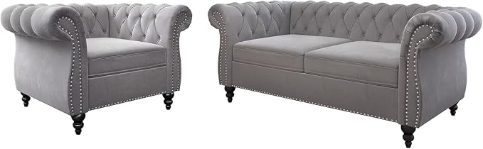 Chesterfield Loveseat Sofa, Modern Velvet Small Sofa Couch 2 Seater - Image 7
