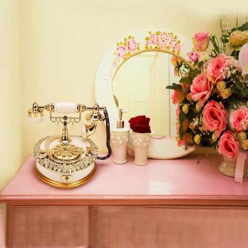 Big Vintage Telephone Jewelry Box 7x8" with Drawer - Heart Shaped Trinket Music Boxes with Retro Dial, Victorian Storage, Cute Antique Gifts for Women, Unique Style Home Decoration, Shelf Decor - Image 6