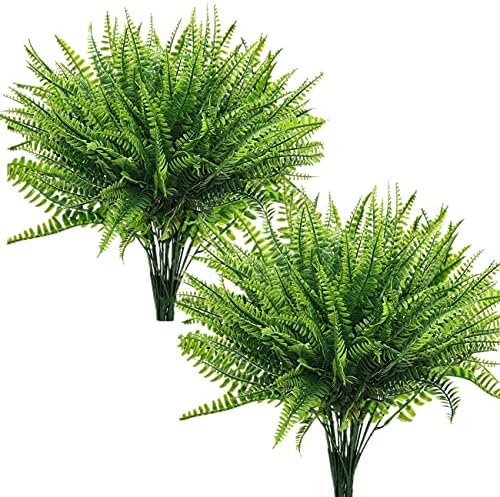 Artificial Boston Fern Plant Bushes, Plastic Shrubs Grass Leaves Fake Plants Outdoor Indoor Greenery Home Garden Décor UV Resistant Table Centerpieces DIY Decoration Planting Filler 8 Pack by LOVENIMEN