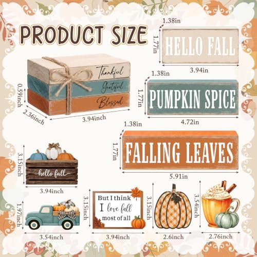11 Pcs Fall Coffee Table Decor for Home, Wooden Pumpkin Spice Signs - Image 4