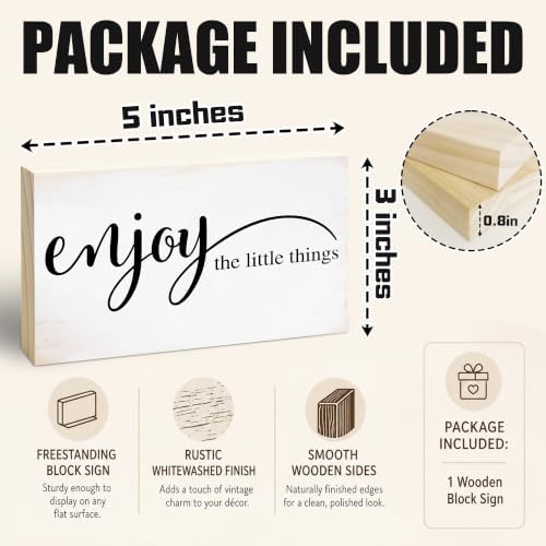 3x5 Inspirational Wooden Block Sign, Enjoy the Little Things, Natural - Image 2