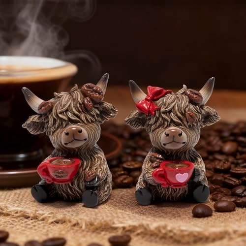Hodao Christmas Highland Cow Coffee Resin Figurines,Xmas Farmhouse Decor for Tiered Tray, Tabletop, Mantel, Gift for Xmas Home Decoration - Image 6