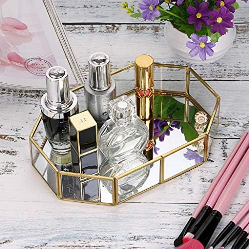 Hipiwe Mirror Glass Vanity Tray - Gold Ornate Makeup Organizer Perfume Tray - Image 7