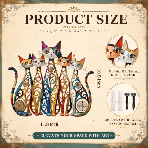 Wesiti Cat Metal Wall Art Iron Sculpture 10.6x15.7 Retro Mid Century - Image 2