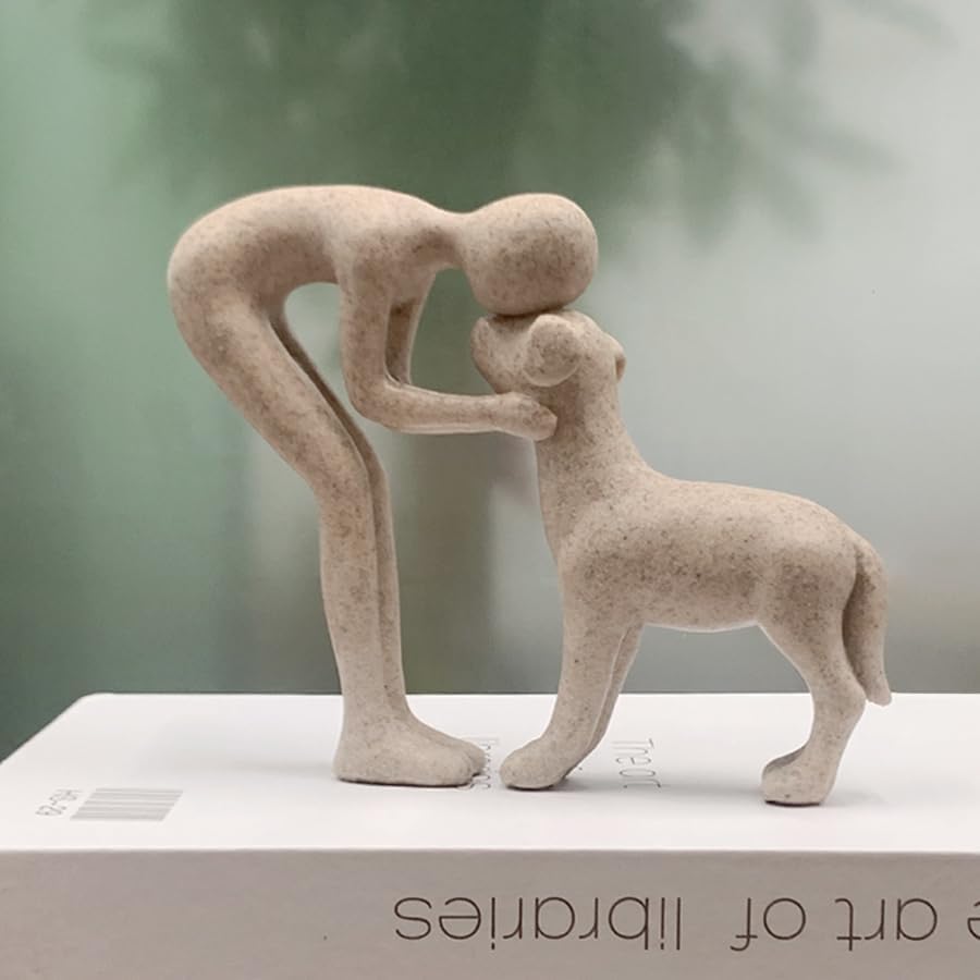 Sand Human and Dog Statue Decoration, Cute Pet Sculpture Home Decor Tabletop Ornament Office Living Room Bedroom Home, for Dog Lovers Friends Family Decoration by OGVOGV