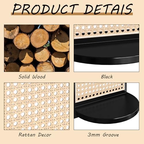 Rattan Shelf Set of 2, 7'' Black Rattan Shelf with Wicker Decor, Boho Wall Decor Small Floating Shelf for Plant Figurines Display, Mini Shelves for Knick Knack Storage - Image 5