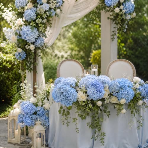 4 PCS Blue Hydrangea Artificial Flowers, Latex UV Resistant Fake Flowers - Image 6