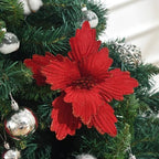 10 PCS Glitter Poinsettias, 8.7" Artificial Christmas Flowers, Dark Red - Image 3