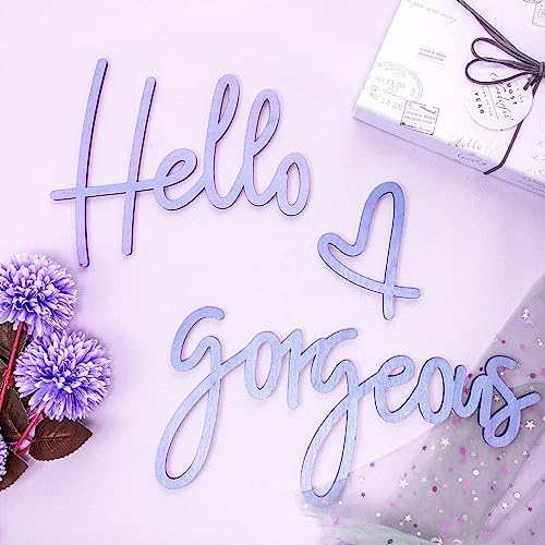 Blulu Hello Gorgeous Sign Wall Decor Wooden Words Minimalist Art, Purple - Image 4