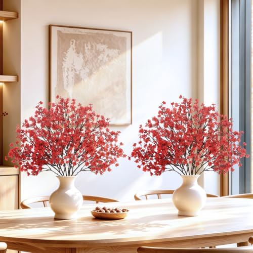 Uieke 6 Pcs Babys Breath Artificial Flowers Bulk Silk Red Faux Flowers Real Touch Gypsophila Bouquet for Christmas Halloween Home Wedding Decoration - Image 6