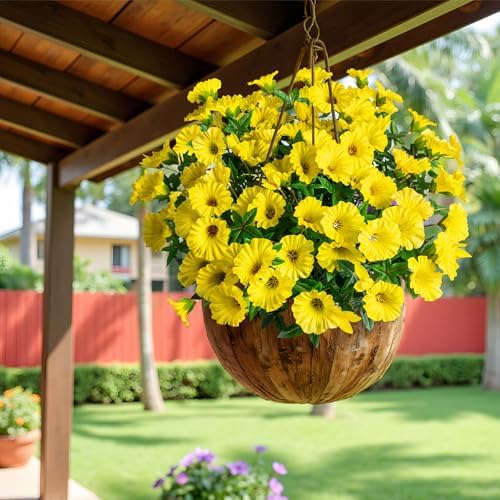 Yellow Artificial Morning Glory Flowers for Outdoor Planters, Premium UV Resistant Silk Faux Flowers for Porch, Hanging Basket & Window Box, Spring Garden Decor, No Pot, 13.3 Inch, 8 Bundles - Image 5