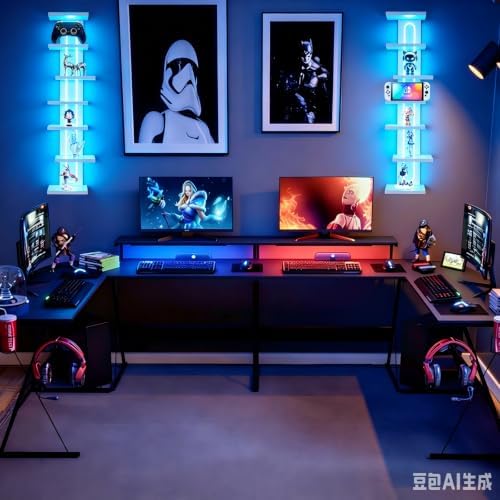 Homaterial 7-Tier Floating Wall Shelves with Led Lights, White - Image 2