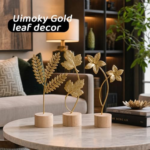 Gold Leaf Home Decor Set - Metal Leaves Statues, Modern Artistic Sculptures for Living Room, Office, Shelf & Home Decorative, Handmade 3D Botanical Accents (Fall Decor) - Image 2