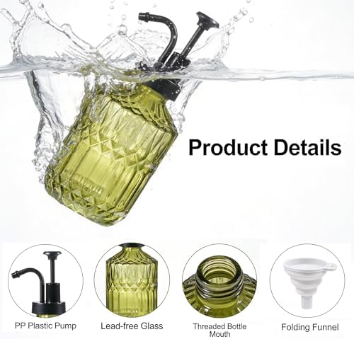 Amolliar 12 Oz Glass Soap Dispenser with Plastic Pump,Green-Black,2 Pack - Image 2