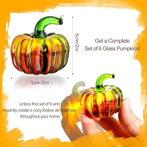 6 Pcs Mini Blown Glass Pumpkin Figurines Thanksgiving Fall Halloween Decor - Image 5