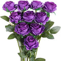 10pcs Purple Flowers Artificial Purple Rose with Stem Realistic Silk Flower by JUSTOYOUARTIFICIALFLORAL