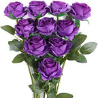 10pcs Purple Flowers Artificial Purple Rose with Stem Realistic Silk Flower by JUSTOYOUARTIFICIALFLORAL