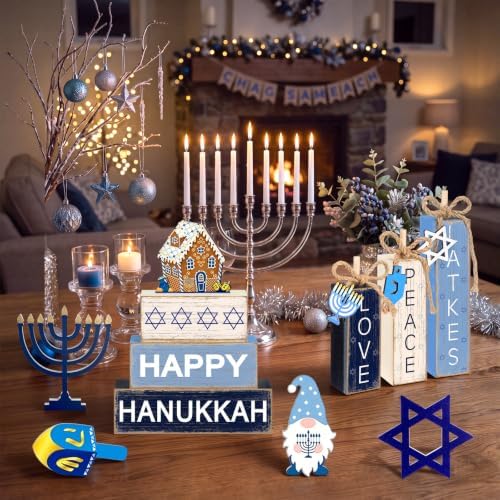 11 Pcs Hanukkah Wooden Tiered Tray Decor Chanukah Tabletop Signs - Image 5