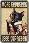 Coffee Cat Metal Signs More Espresso Less Depresso Tin Sign Kimono Cat Home Kitchen Wall Decor Bathroom Bedroom Office 12x8 Inch by KIYOYOHomeIsOurHappyPlace