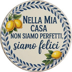 Non Siamo Perfetti Siamo Felici Italian Metal Sign 8x8in Round Family Plaque for Living Room Wall Decor Meaningful Gift by Unknown