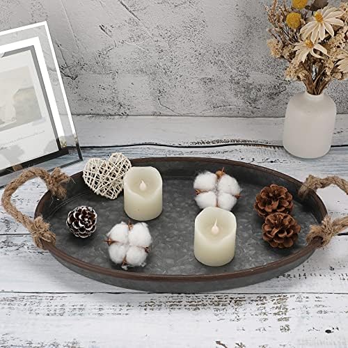 Hipiwe Galvanized Metal Iron Tray Industrial Farmhouse Decor Serving Trays - Image 5