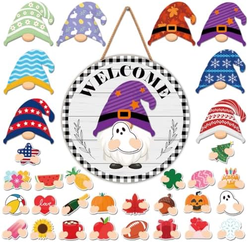Interchangeable Gnome Welcome Sign Halloween Fall Porch Decor by Unknown
