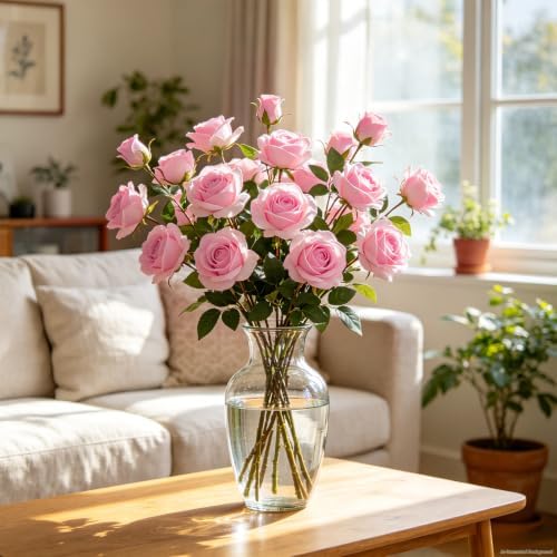 200Pcs Pink Roses Artificial Flowers, Realistic Silk Fake Roses Bouquet - Image 4