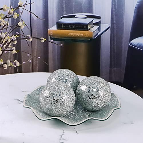MDLUU 4" Decorative Orbs, Mosaic Sphere Balls, Centerpiece Balls for Bowls, Vases, Dining Table Decor, Pack of 3 (Silver) - Image 5