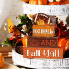 4 Pcs Fall Football Table Decor Football Wooden Blocks Signs with Sayings - Image 4