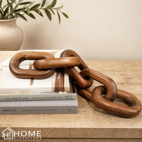 21” Brown Wood Chain Link Decor, Decorative Coffee Table Accent - Image 6