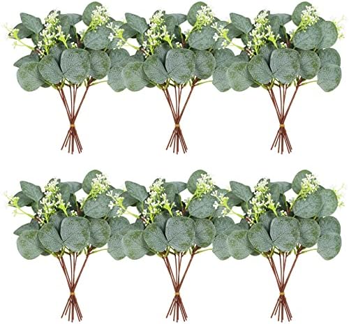 ZeKonan 40 Pcs Artificial Eucalyptus Stems with White Seeds Plants 11" Fake Eucalyptus Leaves Branches Faux Greenery Stems for Floral Arrangement DIY Bouquets, Wedding Table Vase Home Decor by Zekonan