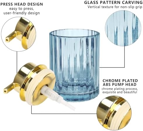 CERBIOR Bathroom Accessories Set, 4 PCS Glass Bathroom Set,Golden Blue - Image 3