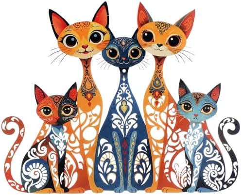 Wesiti Metal Cat Wall Art Decor Colorful Sculptural Mid Century 10.6x13.15 by Wesiti