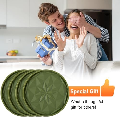 OIAHOMY 8 Pcs Coasters with Holder for Beer, Coffee, Silicone Coaster Set for Table Decor for Kitchen, Bar, Dining Room, Living Room, Housewarming Gifts - Green - Image 5